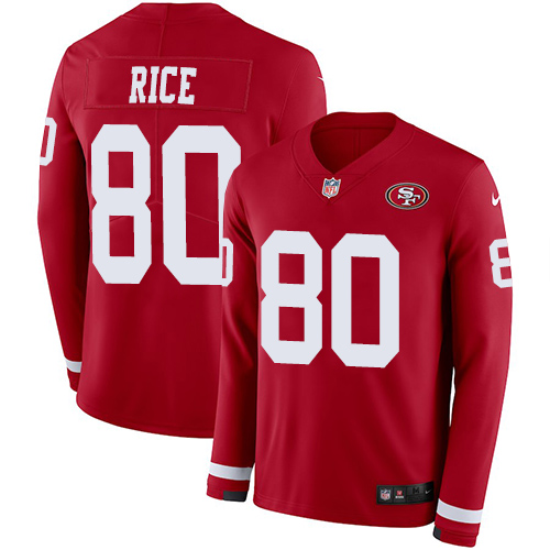 Nike 49ers #80 Jerry Rice Red Team Color Men's Stitched NFL Limited Therma Long Sleeve Jersey