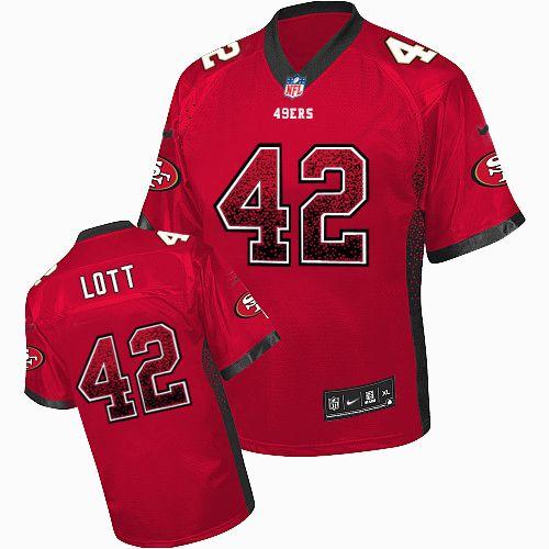 Nike 49ers #42 Ronnie Lott Red Team Color Men's Stitched NFL Elite Drift Fashion Jersey