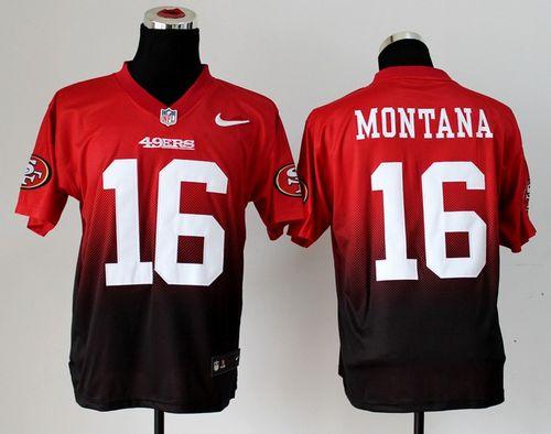 Nike 49ers #16 Joe Montana Red/Black Men's Stitched NFL Elite Fadeaway Fashion Jersey