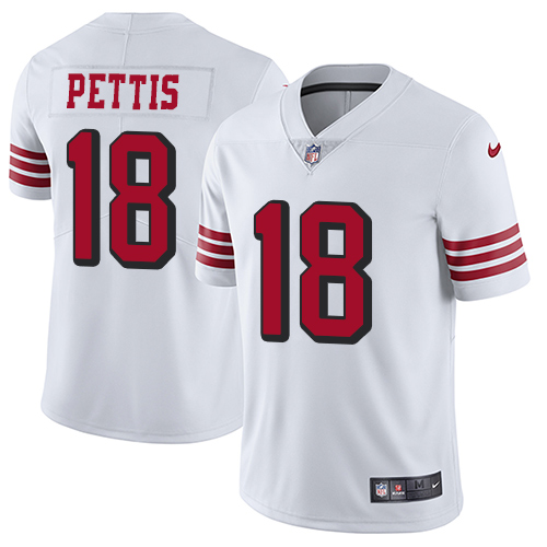 Nike 49ers #18 Dante Pettis White Rush Men's Stitched NFL Vapor Untouchable Limited Jersey