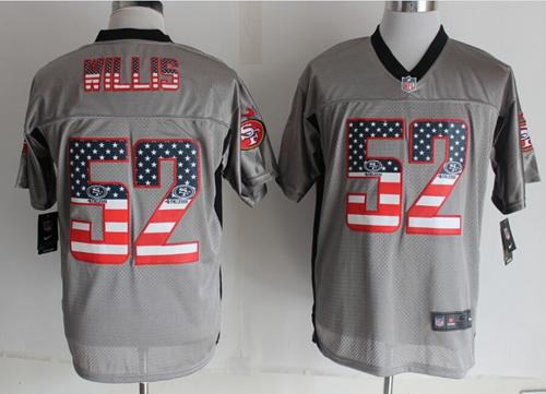 Nike 49ers #52 Patrick Willis Grey Men's Stitched NFL Elite USA Flag Fashion Jersey