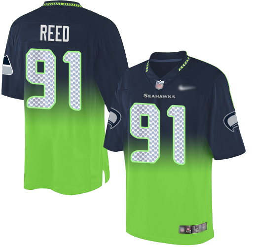 Nike Seahawks #91 Jarran Reed Steel Blue/Green Men's Stitched NFL Elite Fadeaway Fashion Jersey