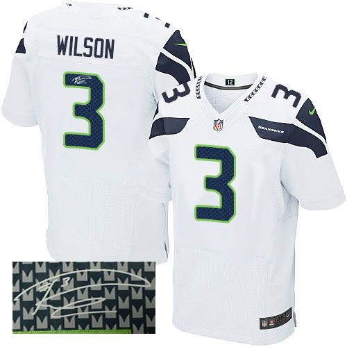 Nike Seahawks #3 Russell Wilson White Men's Stitched NFL Elite Autographed Jersey