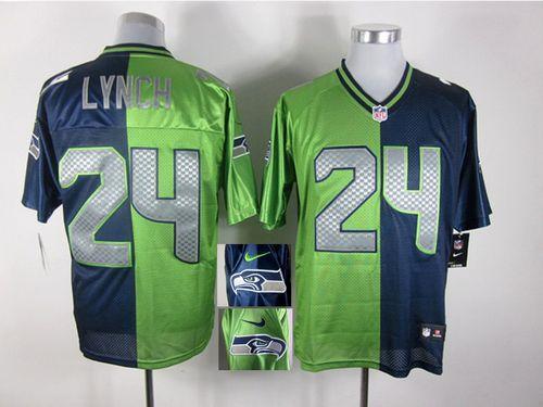 Nike Seahawks #24 Marshawn Lynch Steel Blue/Green Men's Stitched NFL Elite Split Jersey