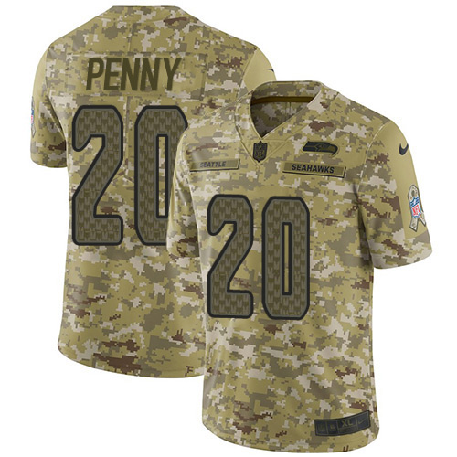 Nike Seahawks #20 Rashaad Penny Camo Men's Stitched NFL Limited 2018 Salute To Service Jersey