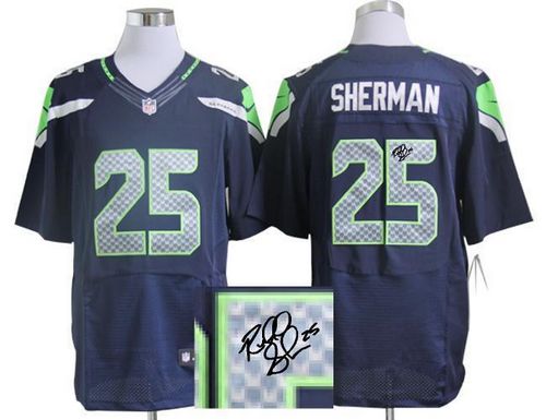 Nike Seahawks #25 Richard Sherman Steel Blue Team Color Men's Stitched NFL Elite Autographed Jersey