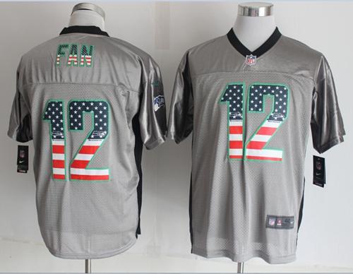 Nike Seahawks #12 Fan Grey Men's Stitched NFL Elite USA Flag Fashion Jersey