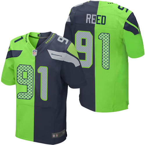 Nike Seahawks #91 Jarran Reed Steel Blue/Green Men's Stitched NFL Elite Split Jersey