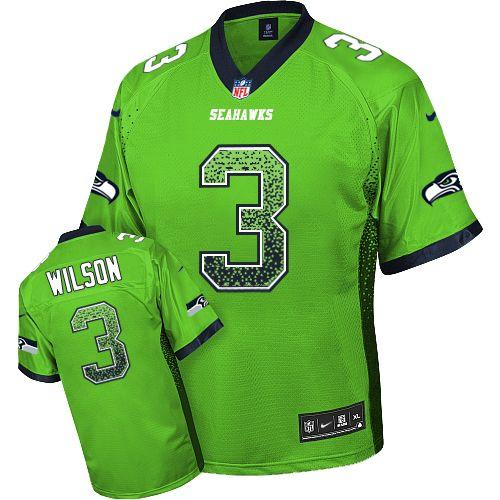 Nike Seahawks #3 Russell Wilson Green Men's Stitched NFL Elite Drift Fashion Jersey