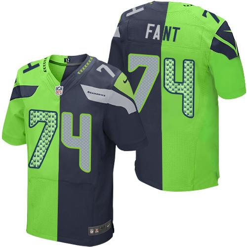 Nike Seahawks #74 George Fant Steel Blue/Green Men's Stitched NFL Elite Split Jersey