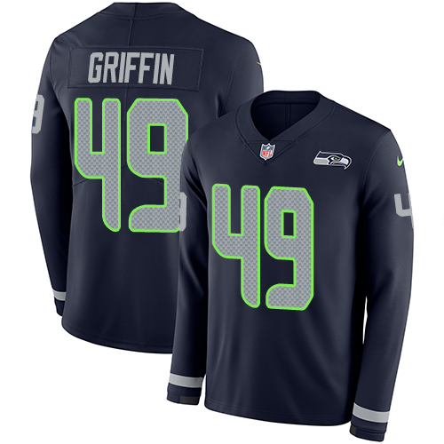 Nike Seahawks #49 Shaquem Griffin Steel Blue Team Color Men's Stitched NFL Limited Therma Long Sleeve Jersey