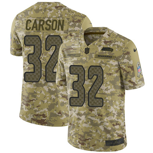 Nike Seahawks #32 Chris Carson Camo Men's Stitched NFL Limited 2018 Salute To Service Jersey
