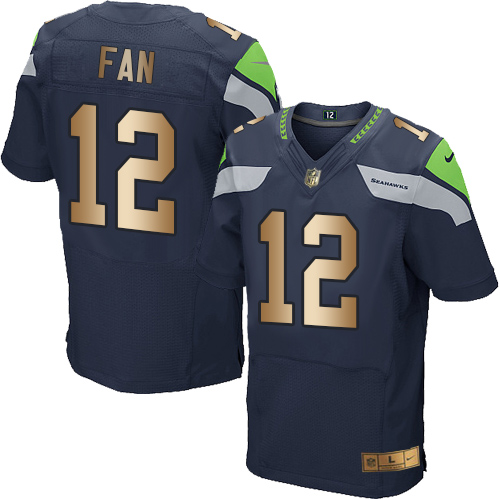 Nike Seahawks #12 Fan Steel Blue Team Color Men's Stitched NFL Elite Gold Jersey