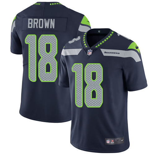 Nike Seahawks #18 Jaron Brown Steel Blue Team Color Men's Stitched NFL Vapor Untouchable Limited Jersey