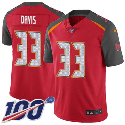 Nike Buccaneers #33 Carlton Davis III Red Team Color Men's Stitched NFL 100th Season Vapor Limited Jersey
