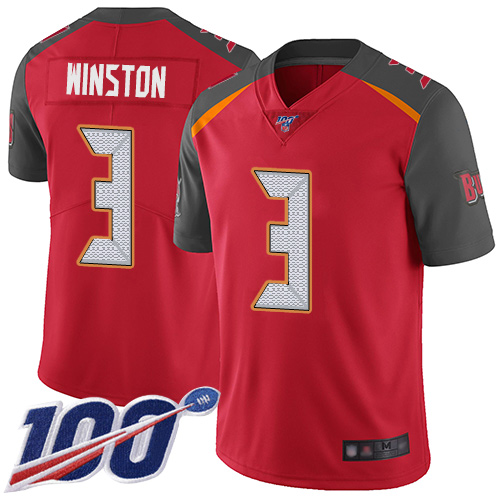 Nike Buccaneers #3 Jameis Winston Red Team Color Men's Stitched NFL 100th Season Vapor Limited Jersey