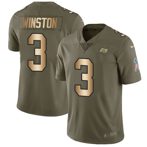 Nike Buccaneers #3 Jameis Winston Olive/Gold Men's Stitched NFL Limited 2017 Salute To Service Jersey