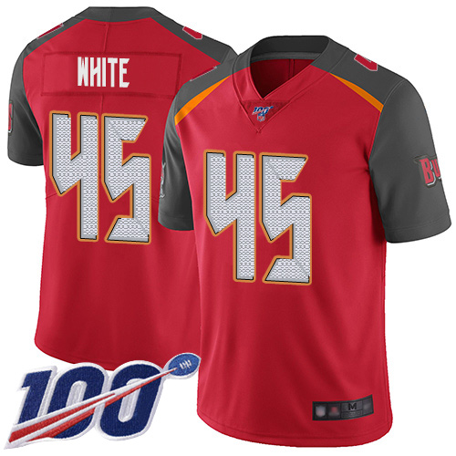 Nike Buccaneers #45 Devin White Red Team Color Men's Stitched NFL 100th Season Vapor Limited Jersey