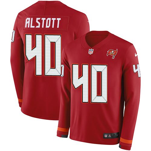 Nike Buccaneers #40 Mike Alstott Red Team Color Men's Stitched NFL Limited Therma Long Sleeve Jersey