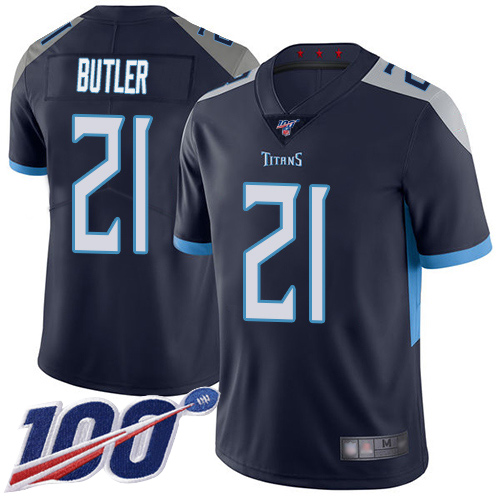 Nike Titans #21 Malcolm Butler Navy Blue Team Color Men's Stitched NFL 100th Season Vapor Limited Jersey