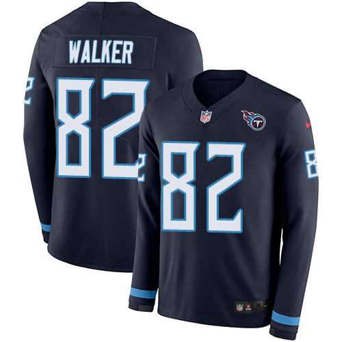 Nike Titans #82 Delanie Walker Navy Blue Team Color Men's Stitched NFL Limited Therma Long Sleeve Jersey
