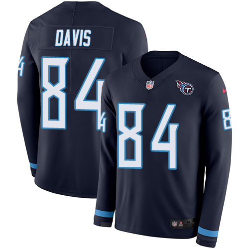 Nike Titans #84 Corey Davis Navy Blue Team Color Men's Stitched NFL Limited Therma Long Sleeve Jersey