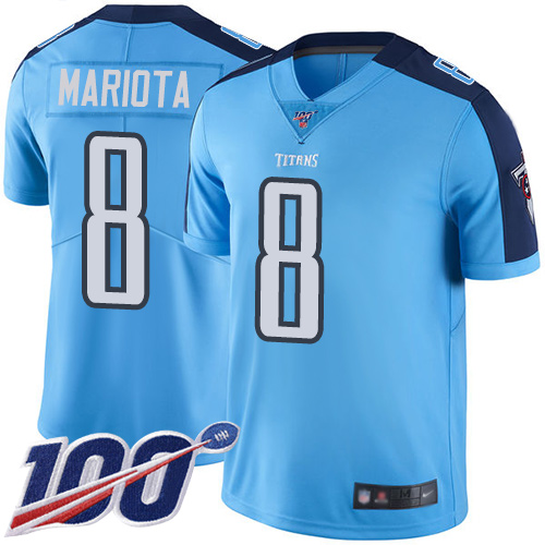 Nike Titans #8 Marcus Mariota Light Blue Men's Stitched NFL Limited Rush 100th Season Jersey