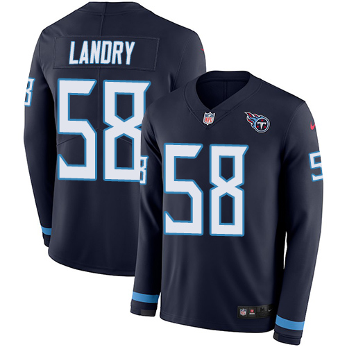 Nike Titans #58 Harold Landry Navy Blue Team Color Men's Stitched NFL Limited Therma Long Sleeve Jersey