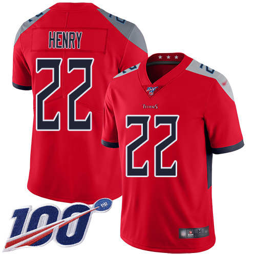 Nike Titans #22 Derrick Henry Red Men's Stitched NFL Limited Inverted Legend 100th Season Jersey