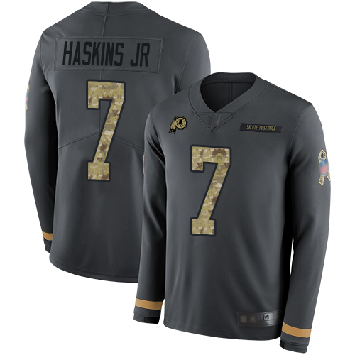 Nike Redskins #7 Dwayne Haskins Jr Anthracite Salute to Service Men's Stitched NFL Limited Therma Long Sleeve Jersey