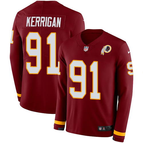Nike Redskins #91 Ryan Kerrigan Burgundy Red Team Color Men's Stitched NFL Limited Therma Long Sleeve Jersey