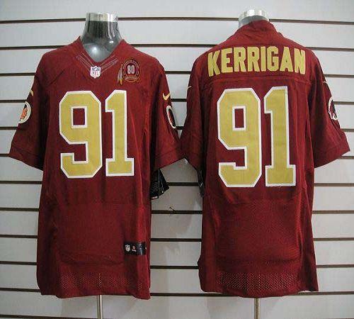 Nike Redskins #91 Ryan Kerrigan Red(Gold Number) 80TH Patch Men's Stitched NFL Elite Jersey