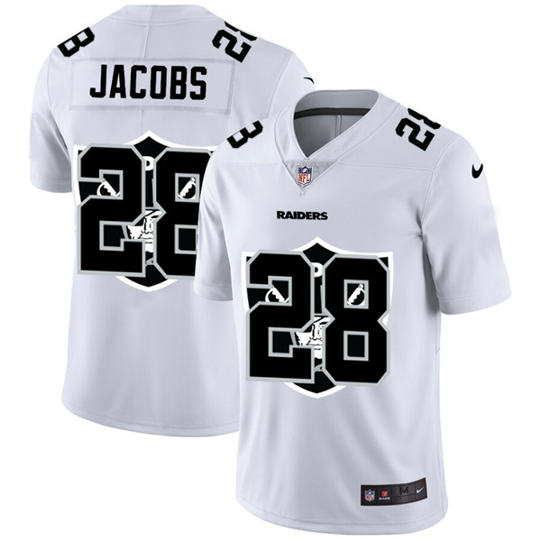 Men's Oakland Raiders White #28 Josh Jacobs Stitched Jersey