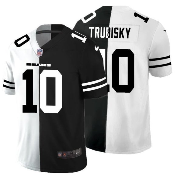 Men's Chicago Bears Black & White Split #10 Mitchell Trubisky Limited Stitched Jersey