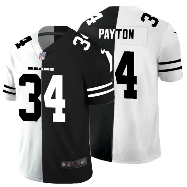 Men's Chicago Bears Black & White Split #34 Walter Payton Limited Stitched Jersey