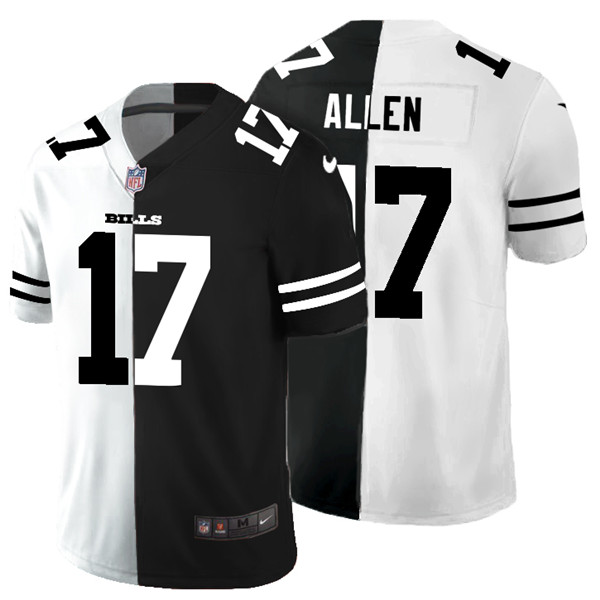 Men's Buffalo Bills Black & White Split #17 Josh Allen Limited Stitched Jersey