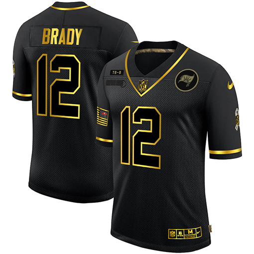 Men's Tampa Bay Buccaneers #12 Tom Brady Black/Gold Salute To Service Limited Stitched Jersey