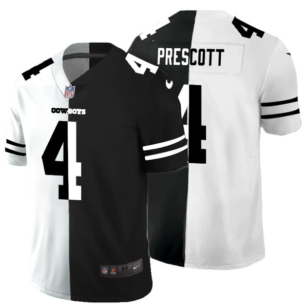 Men's Dallas Cowboys Black & White Split #4 Dak Prescott Limited Stitched Jersey