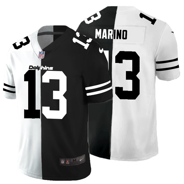 Men's Miami Dolphins Black & White Split #13 Dan Marino Limited Stitched Jersey