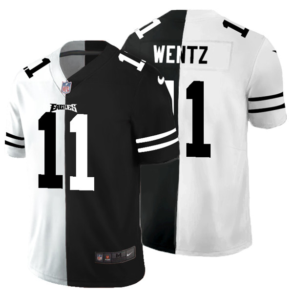 Men's Philadelphia Eagles Black & White Split #11 Carson Wentz Limited Stitched Jersey