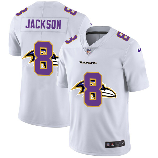 Men's Baltimore Ravens White #8 Lamar Jackson Stitched Jersey
