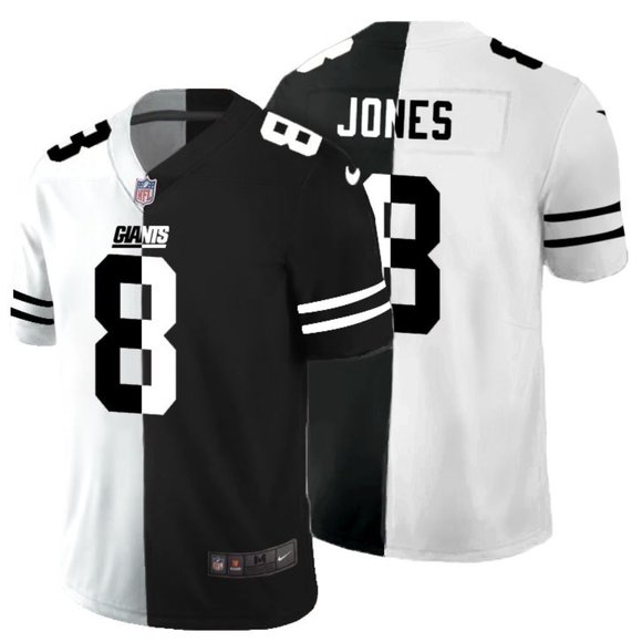 Men's New York Giants #8 Daniel Jones Black & White NFL Split Stitched Jersey