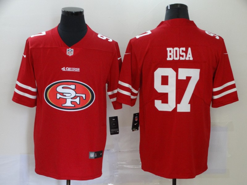 Men's San Francisco 49ers #97 Nick Bosa Red 2020 Team Big Logo Limited Stitched Jersey