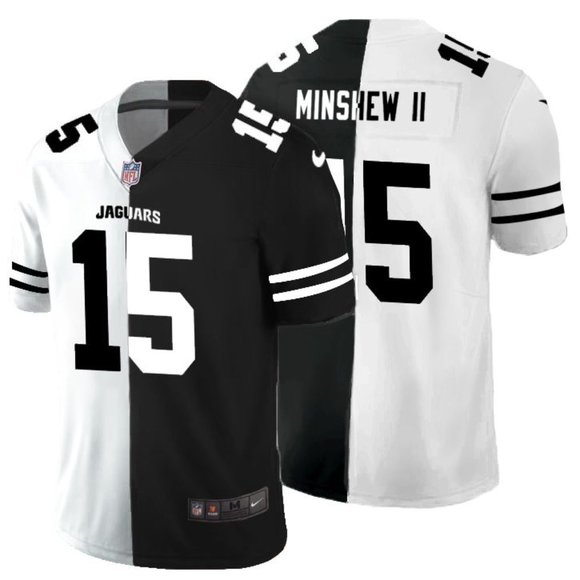 Men's Jacksonville Jaguars Black & White Split #15 Gardner Minshew II Limited Stitched Jersey