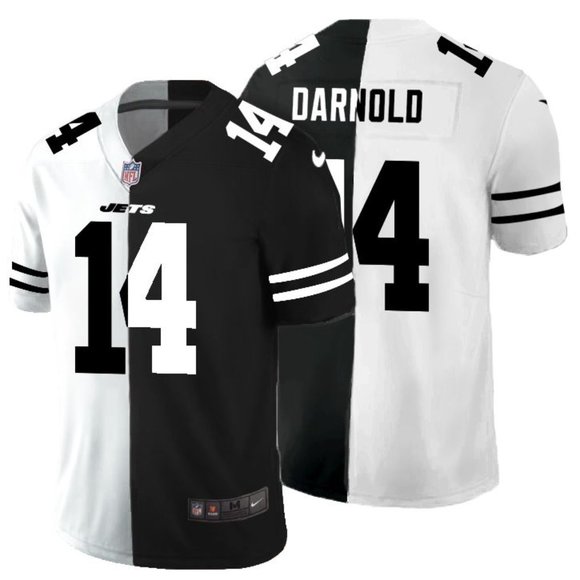 Men's New York Jets Black & White Split #14 Sam Darnold Limited Stitched Jersey