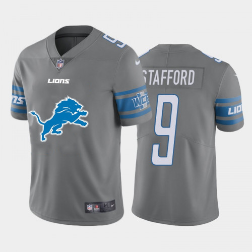 Men's Detroit Lions #9 Matthew Stafford Grey Team Big Logo Limited Stitched Jersey