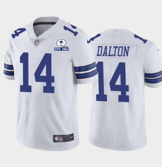 Men's Dallas Cowboys #14 Andy Dalton White With Established In 1960 Patch Limited Stitched Jersey