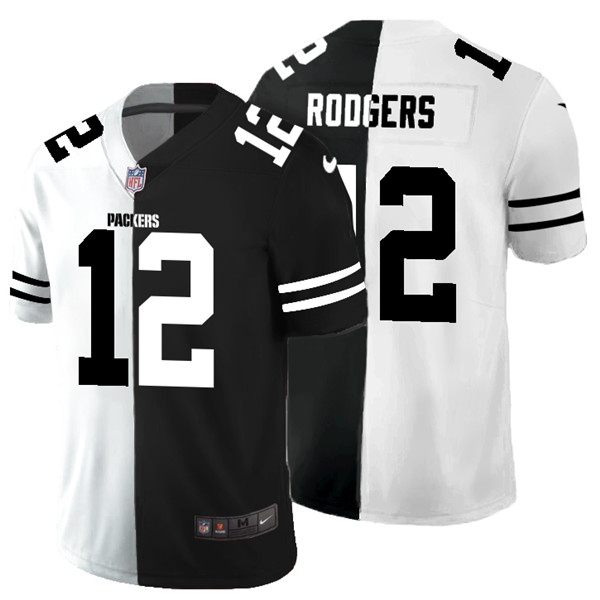 Men's Green Bay Packers Black & White Split #12 Aaron Rodgers Limited Stitched Jersey