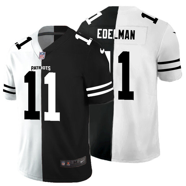 Men's New England Patriots Black & White Split #11 Julian Edelman Limited Stitched Jersey