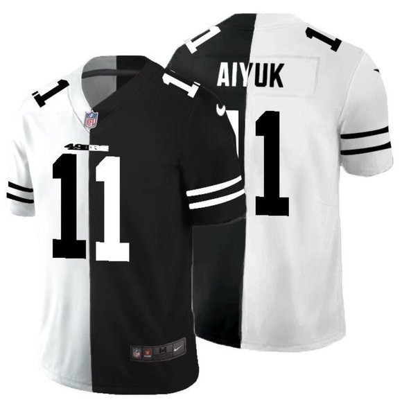Men's San Francisco 49ers Black & White Split #11 Brandon Aiyuk Limited Stitched Jersey